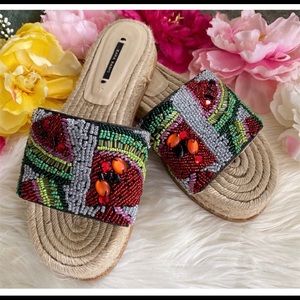 Zara beaded watermelon espadrille slides